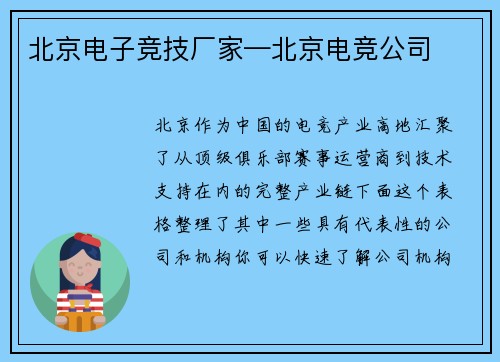 北京电子竞技厂家—北京电竞公司